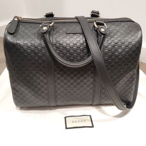 Authentic Gucci Microguccisima GG Black Leather Embossed Boston bag
